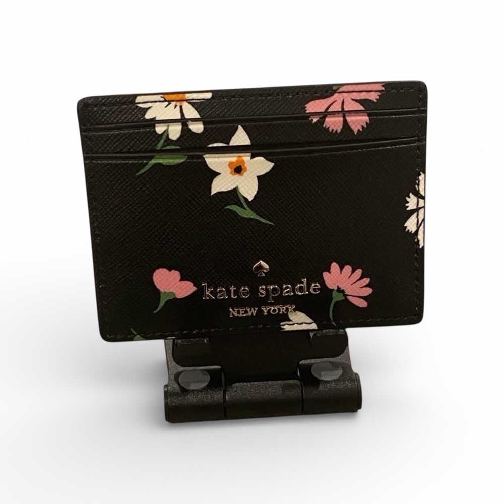 NWT Kate Spade Madison Floral Waltz Black Saffiano Leather Card Holder Wallet
